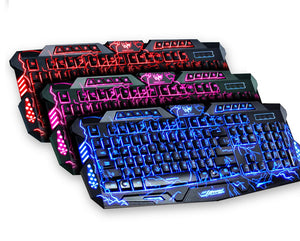 Gaming Backlight Keyboard Mouse Combos LED USB Wired Colorful Breathing Crack Gaming Keyboard for Desktop Laptop Russian sticker