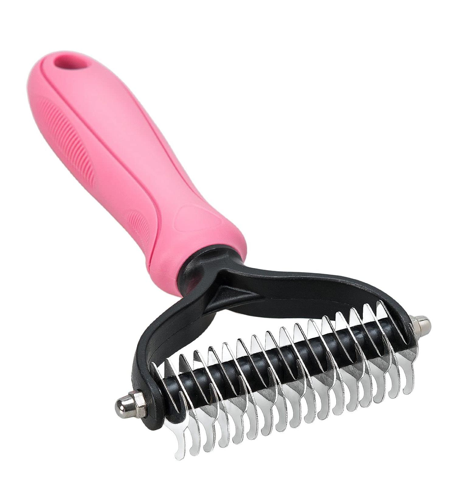 Grooming Brush For Pet Dog Cat Deshedding Tool Rake Comb Fur Remover Reduce 2-Side Dematting Tool For Dogs Cats Pets Grooming Brush Double Sided Shedding And Dematting Undercoat Rake Hair Removal Comb