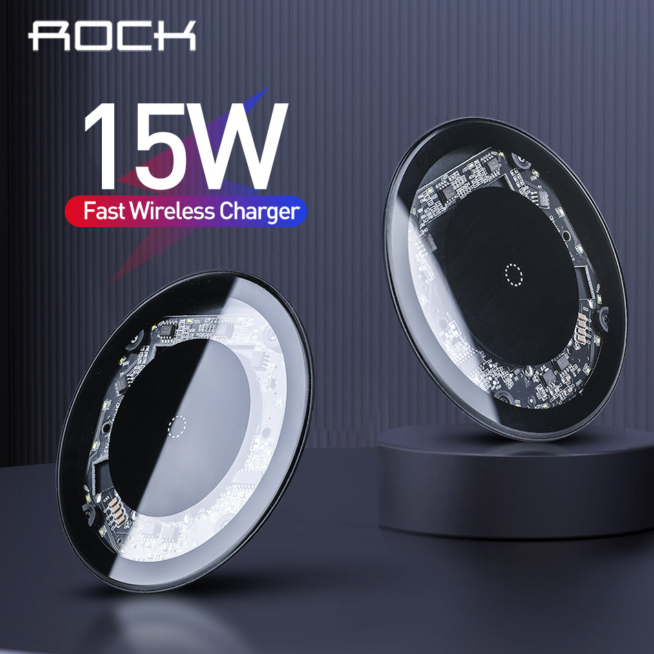 ROCK 15W Qi Wireless Charger for iPhone X XS MAX XR 8 Plus Samsung S10 Xiaomi 9 10W Wireless Charging Transparent