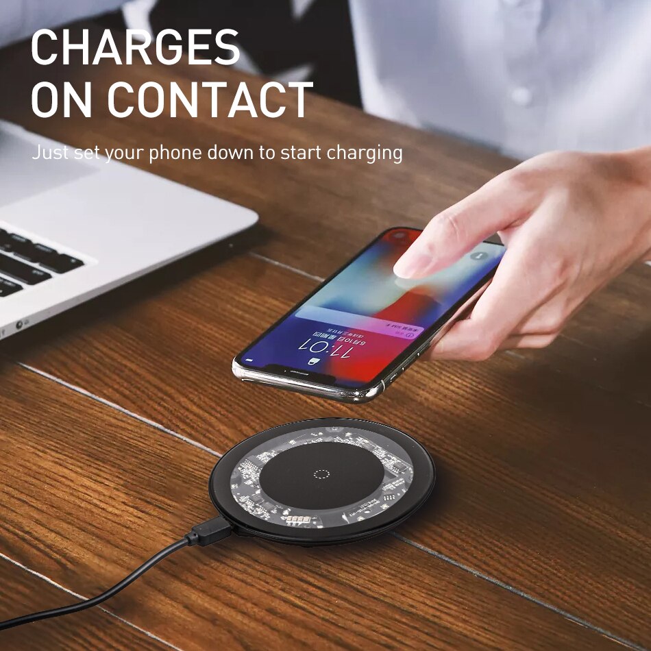 ROCK 15W Qi Wireless Charger for iPhone X XS MAX XR 8 Plus Samsung S10 Xiaomi 9 10W Wireless Charging Transparent