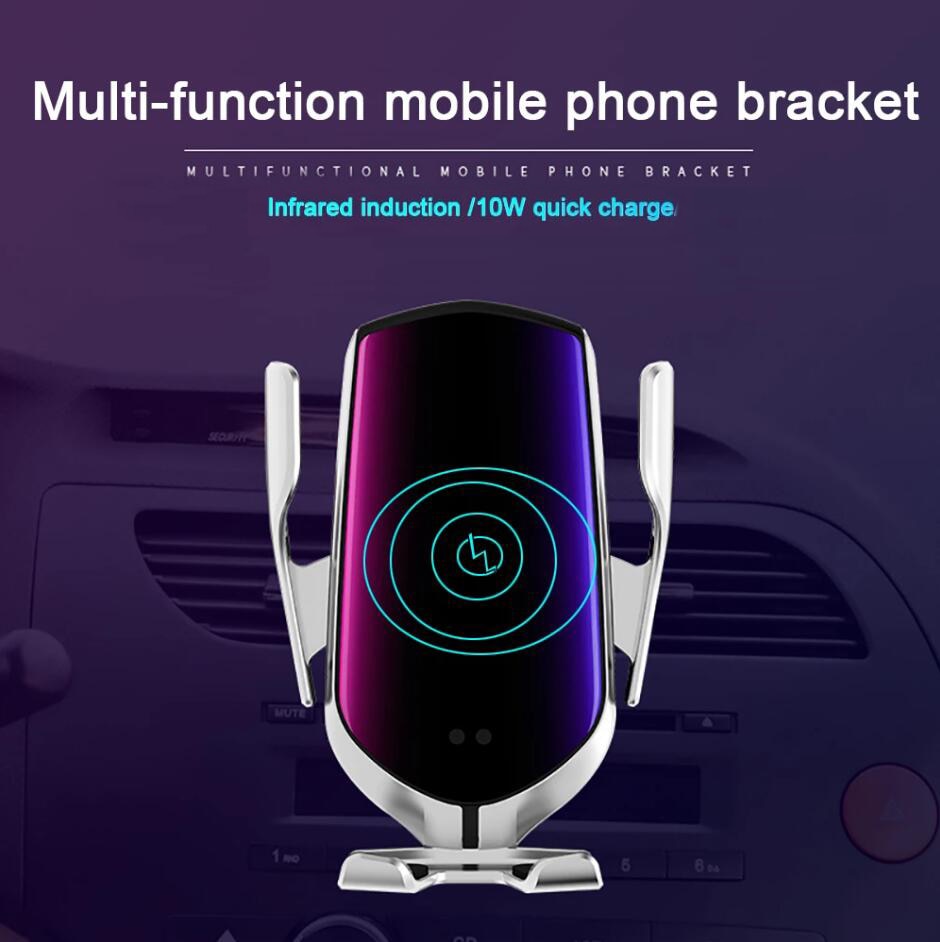 R1 Automatic Clamping 10W Car Wireless Charger For iPhone Xs Huawei LG Infrared Induction Qi Wireless Charger Car Phone Holder