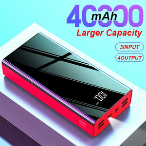 40000mAh Mirror Power Bank LED Digital Display Fast Charging 4 USB