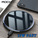 ROCK 15W Mirror Wireless Charger For iPhone 11 X XS Max XR 8 Plus Qi Fast Quick Charge Pad For Xiaomi Mi9 Samsung