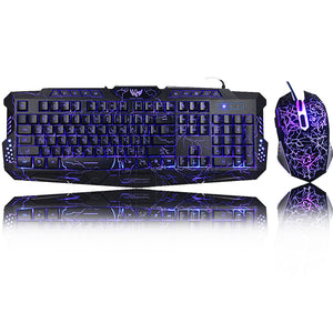 Gaming Backlight Keyboard Mouse Combos LED USB Wired Colorful Breathing Crack Gaming Keyboard for Desktop Laptop Russian sticker