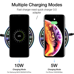 RAXFLY Magic Wireless Charger For iPhone X XS Max XR 8 Plus LED Lighting 10W Fast Wireless Charging For Samsung S10 S9 S8 Note 9