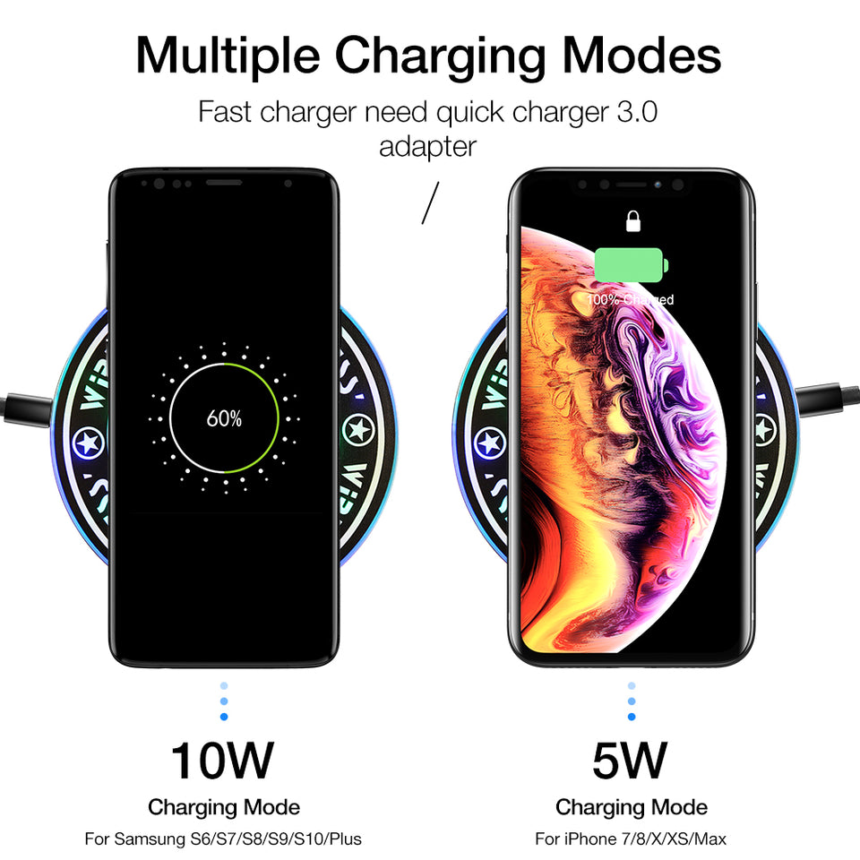 RAXFLY Magic Wireless Charger For iPhone X XS Max XR 8 Plus LED Lighting 10W Fast Wireless Charging For Samsung S10 S9 S8 Note 9