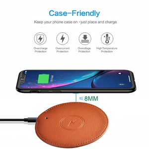 Tongdaytech Leather Qi Wireless Charger for iPhone X Xs 11 Pro MAX XR 8 Plus Wireless Charging Pad for Samsung S8 S9 Plus Note 9