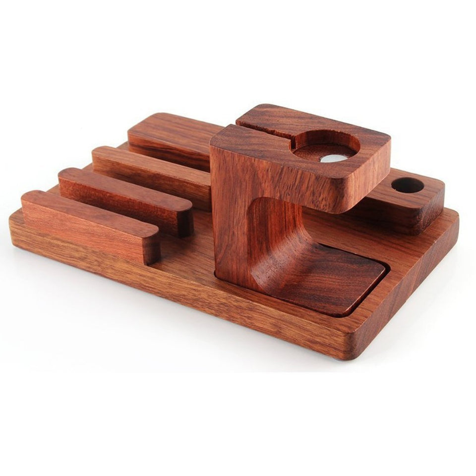 FULAIKATE Bamboo Wood Holder for iPhone6s Plus Bracket Desk Stand for Apple Watch Tablet PC Samrt Phone Rosewood Docking Station