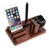 FULAIKATE Bamboo Wood Holder for iPhone6s Plus Bracket Desk Stand for Apple Watch Tablet PC Samrt Phone Rosewood Docking Station