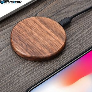 KEYSION 10W Wooden Qi Wireless Charger for iPhone 11 Pro XR XS Max Xiaomi mi 10 fast Wireless Charging Stand for Samsung S20 S10