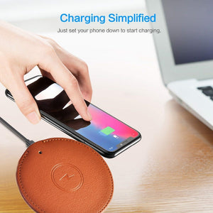 Tongdaytech Leather Qi Wireless Charger for iPhone X Xs 11 Pro MAX XR 8 Plus Wireless Charging Pad for Samsung S8 S9 Plus Note 9