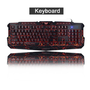 Gaming Backlight Keyboard Mouse Combos LED USB Wired Colorful Breathing Crack Gaming Keyboard for Desktop Laptop Russian sticker