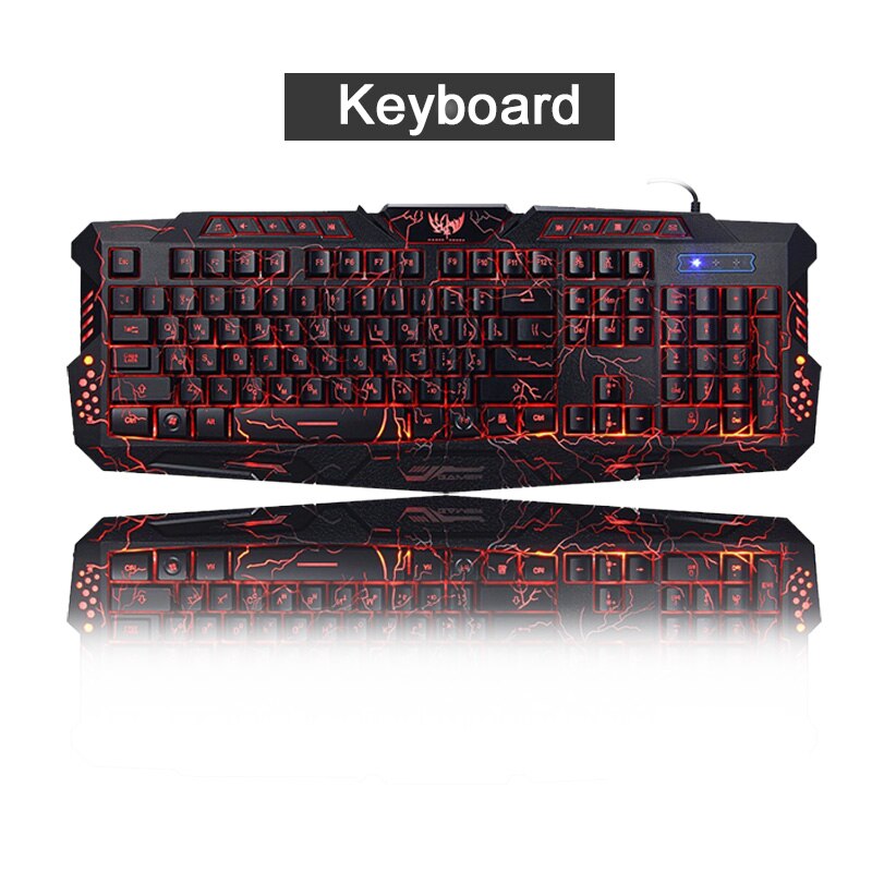 Gaming Backlight Keyboard Mouse Combos LED USB Wired Colorful Breathing Crack Gaming Keyboard for Desktop Laptop Russian sticker