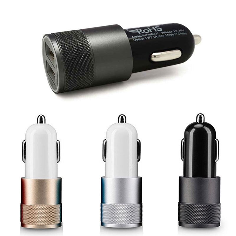 Dual USB Alloy Car Phone Charger Car-charger+Fast Charging Cord