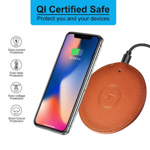 Tongdaytech Leather Qi Wireless Charger for iPhone X Xs 11 Pro MAX XR 8 Plus Wireless Charging Pad for Samsung S8 S9 Plus Note 9