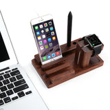 FULAIKATE Bamboo Wood Holder for iPhone6s Plus Bracket Desk Stand for Apple Watch Tablet PC Samrt Phone Rosewood Docking Station