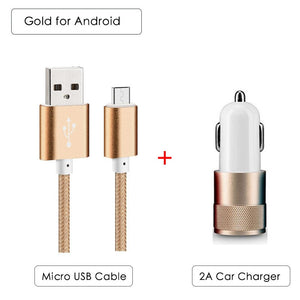 Dual USB Alloy Car Phone Charger Car-charger+Fast Charging Cord