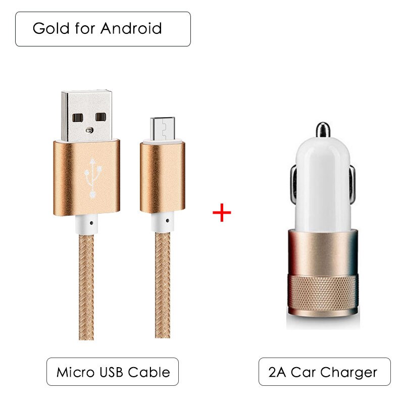 Dual USB Alloy Car Phone Charger Car-charger+Fast Charging Cord