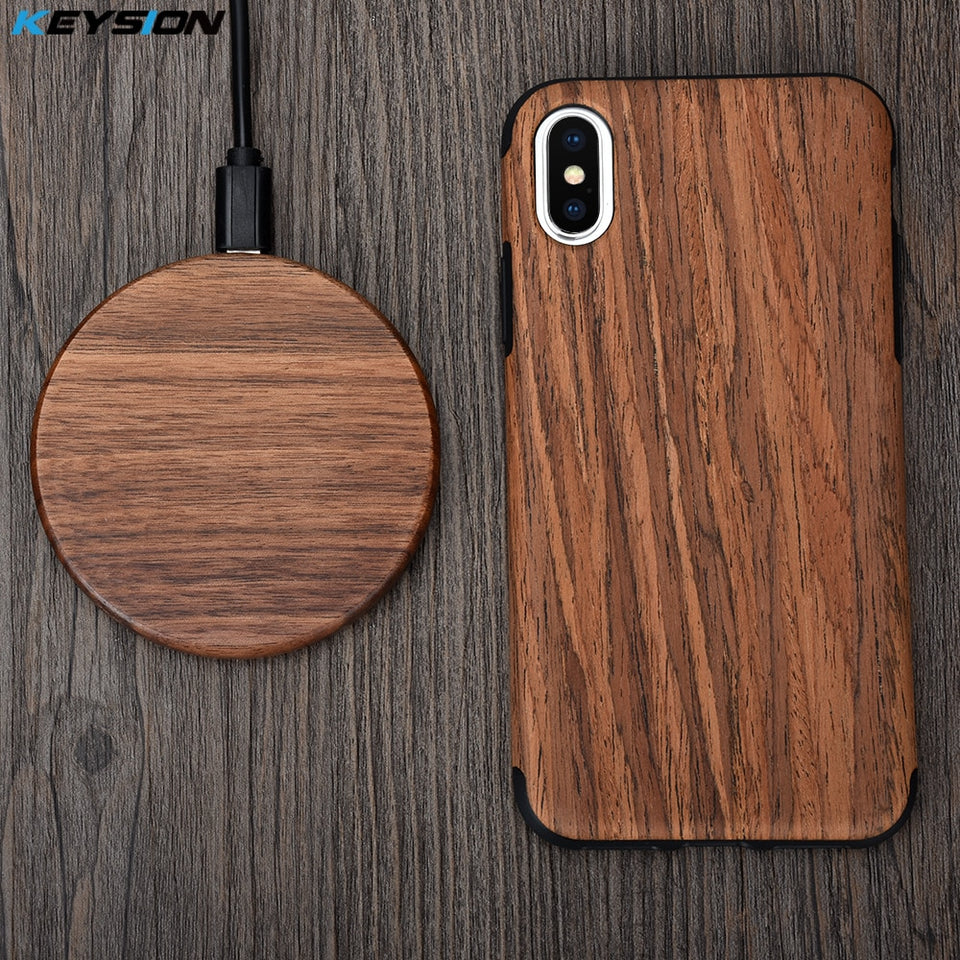 KEYSION 10W Wooden Qi Wireless Charger for iPhone 11 Pro XR XS Max Xiaomi mi 10 fast Wireless Charging Stand for Samsung S20 S10