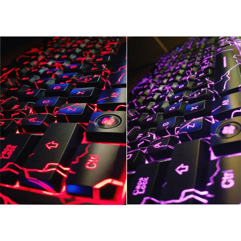 Gaming Backlight Keyboard Mouse Combos LED USB Wired Colorful Breathing Crack Gaming Keyboard for Desktop Laptop Russian sticker