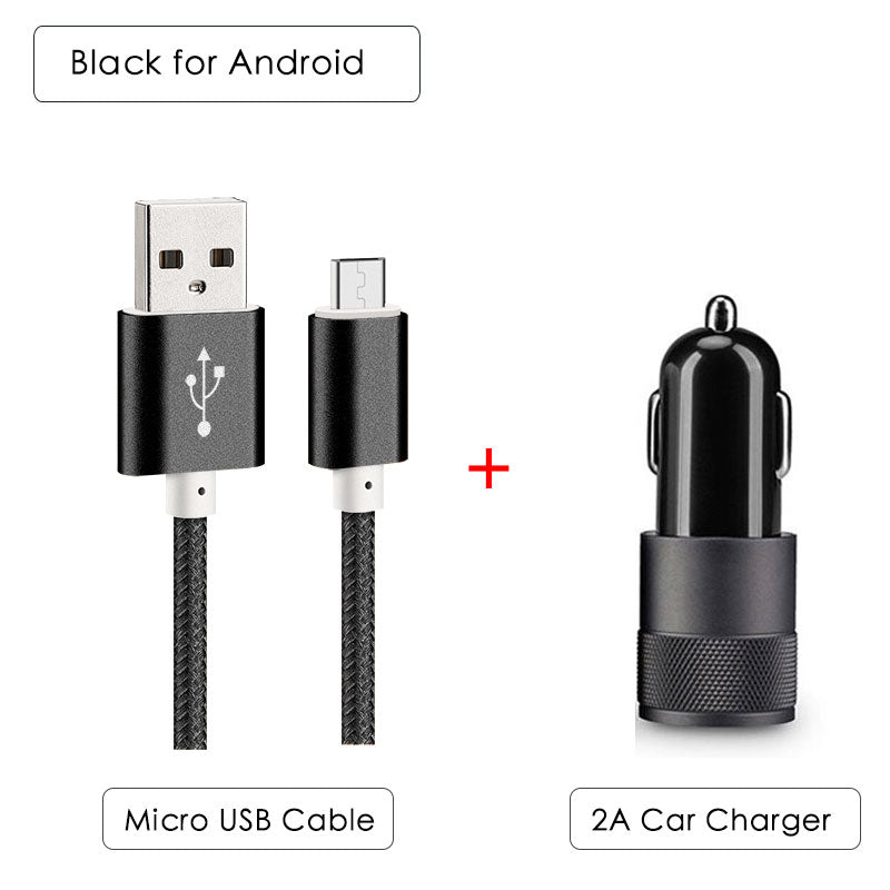 Dual USB Alloy Car Phone Charger Car-charger+Fast Charging Cord