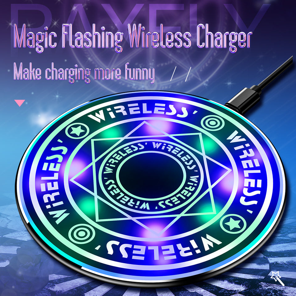 RAXFLY Magic Wireless Charger For iPhone X XS Max XR 8 Plus LED Lighting 10W Fast Wireless Charging For Samsung S10 S9 S8 Note 9