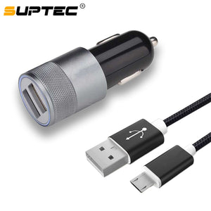 Dual USB Alloy Car Phone Charger Car-charger+Fast Charging Cord