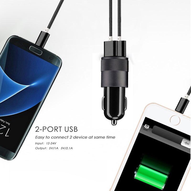 Dual USB Alloy Car Phone Charger Car-charger+Fast Charging Cord