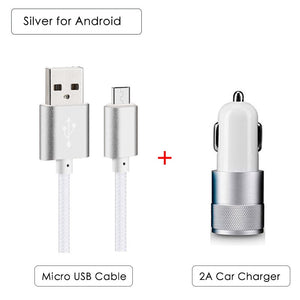 Dual USB Alloy Car Phone Charger Car-charger+Fast Charging Cord