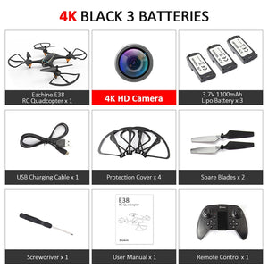 Eachine E38 WiFi FPV RC Drone 4K Camera Optical Flow 1080P HD Dual Camera Aerial Video RC Quadcopter Aircraft Quadrocopter Toys