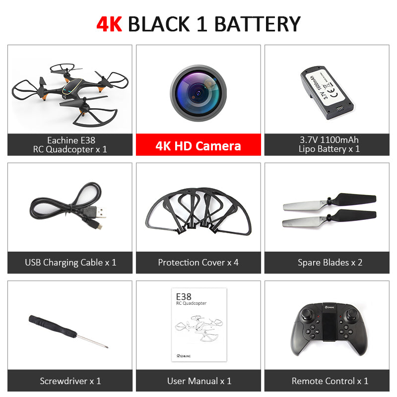 Eachine E38 WiFi FPV RC Drone 4K Camera Optical Flow 1080P HD Dual Camera Aerial Video RC Quadcopter Aircraft Quadrocopter Toys