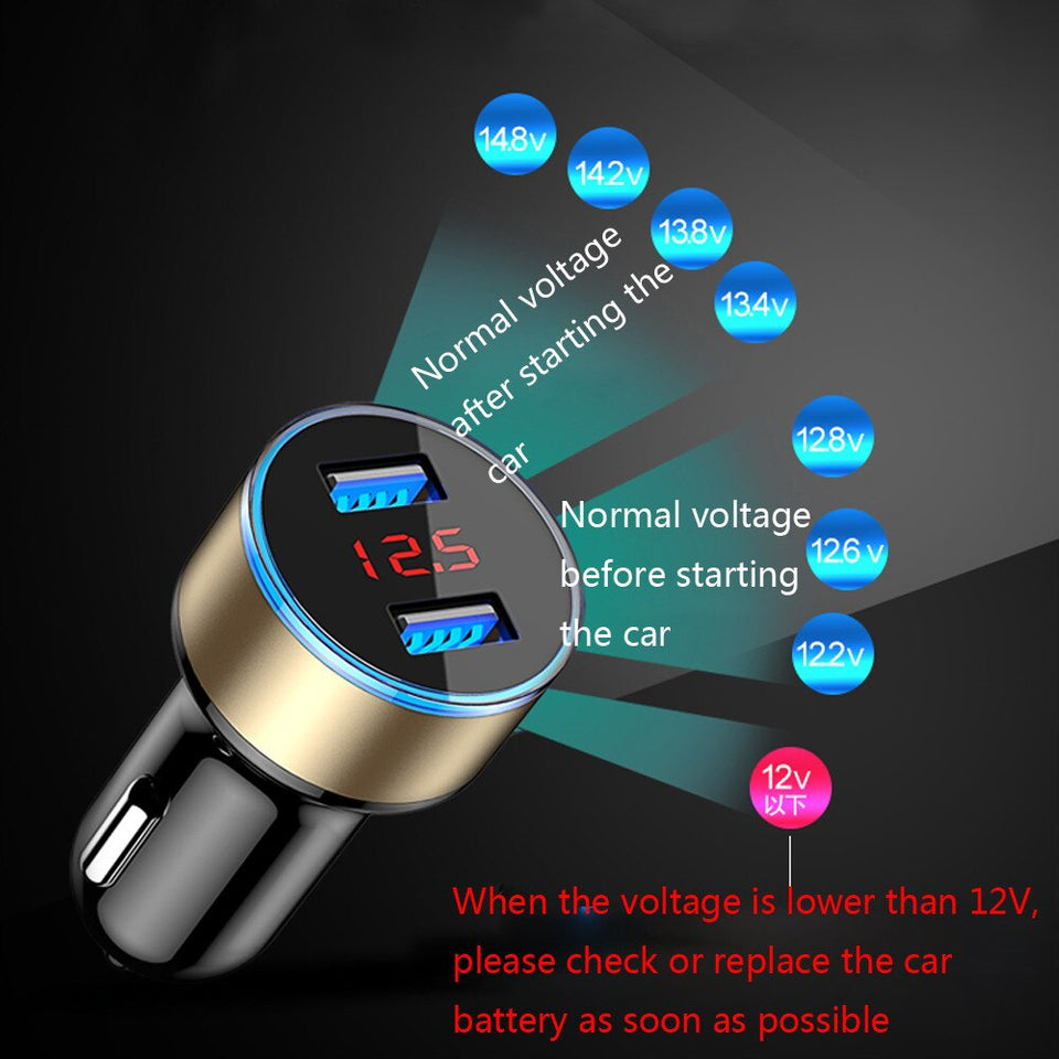 Dual USB Car Charger 2 Port LCD Display