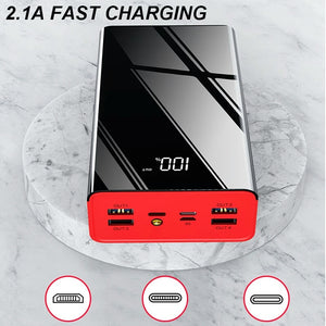 40000mAh Mirror Power Bank LED Digital Display Fast Charging 4 USB